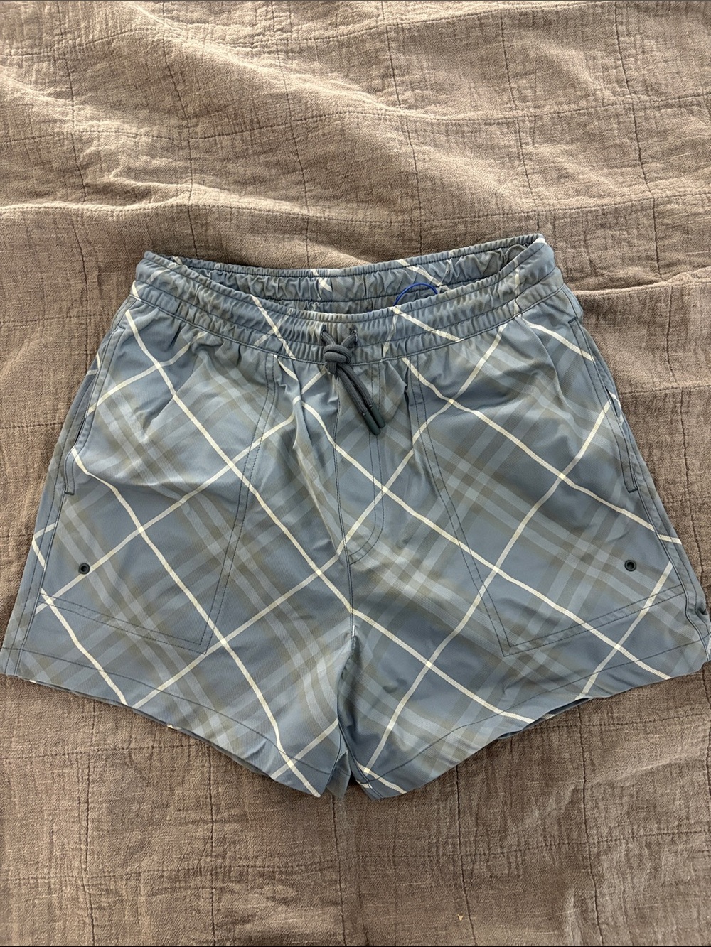 Burberry Blue/ Gray Plaid Swim Trunks NWT